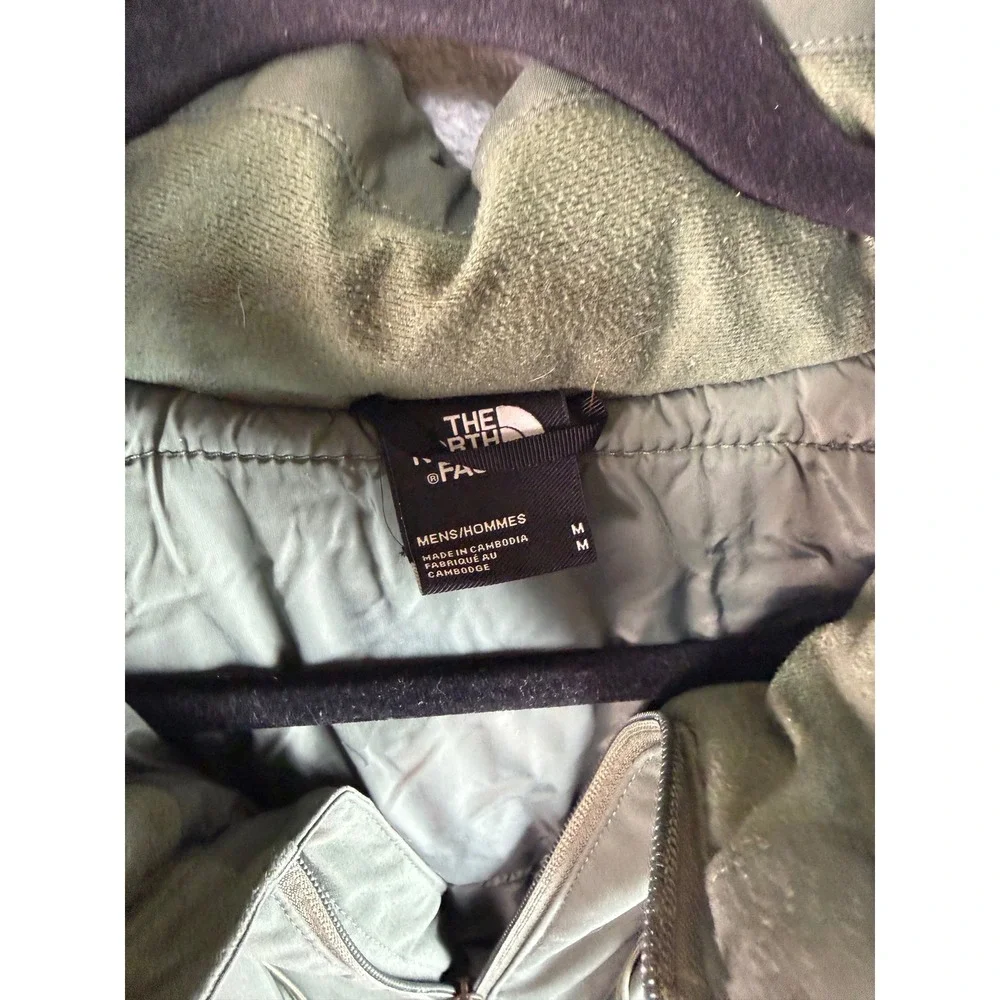 THE NORTH FACE Mens M Green Hooded Full Zip Outdoor Jacket Fleece Lined Flawed